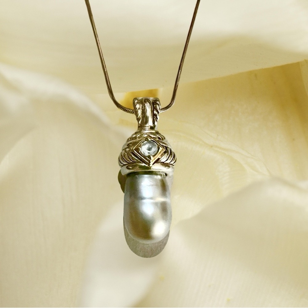 Judith Ripka Sterling Silver Gray Pearl Enhancer Pendant Necklace 18”.